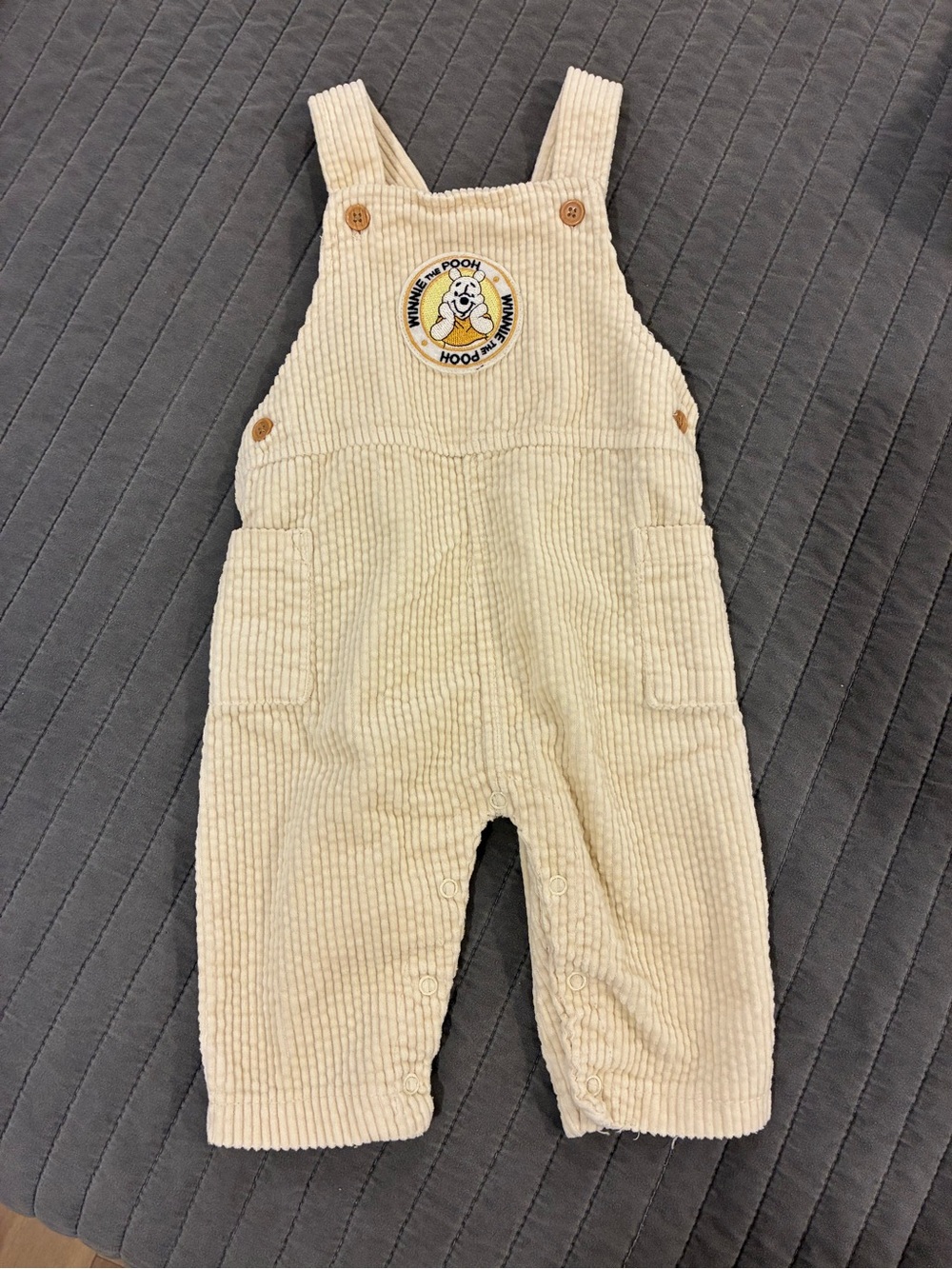 Disney baby Cream Corduroy Overalls with Winnie the Pooh Patch 6-9 month